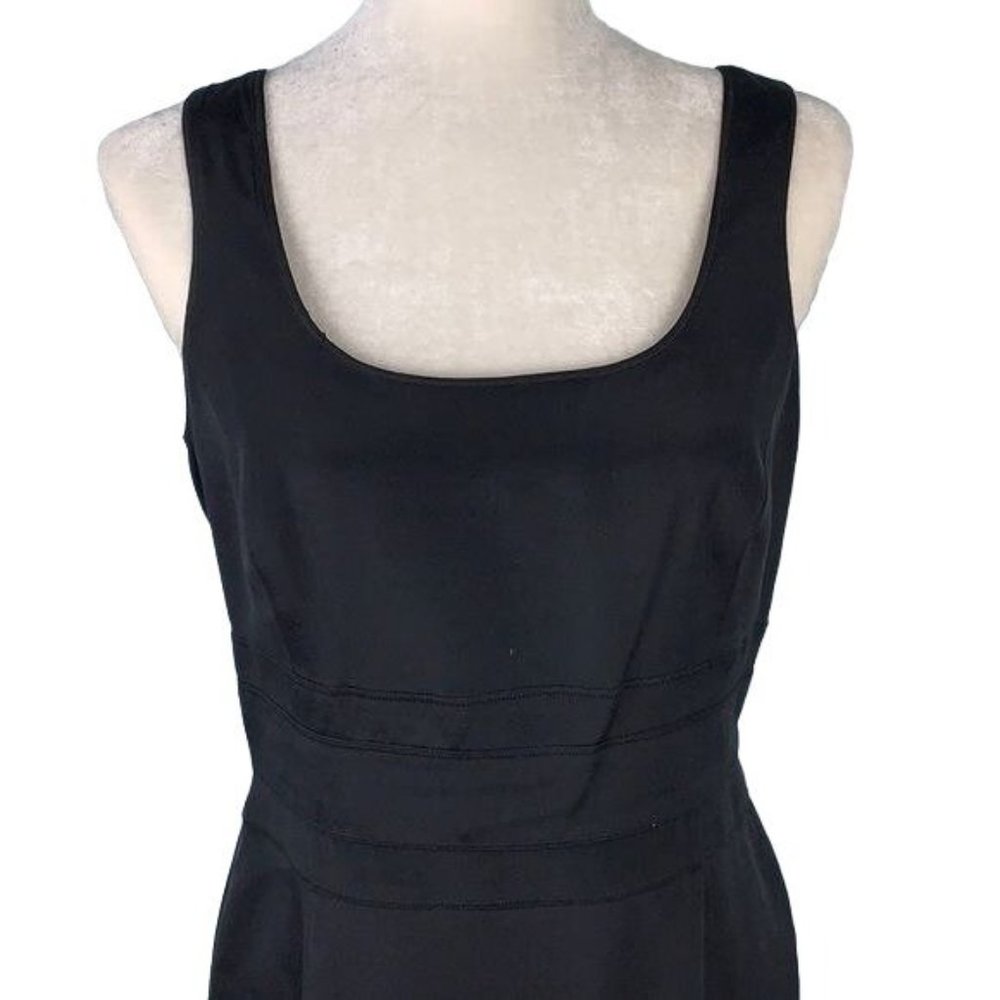 Eccoci Black Silk Sleeveless Sheath Dress 6 Black Lined Zip Scoop Neck Midi - Picture 2 of 7